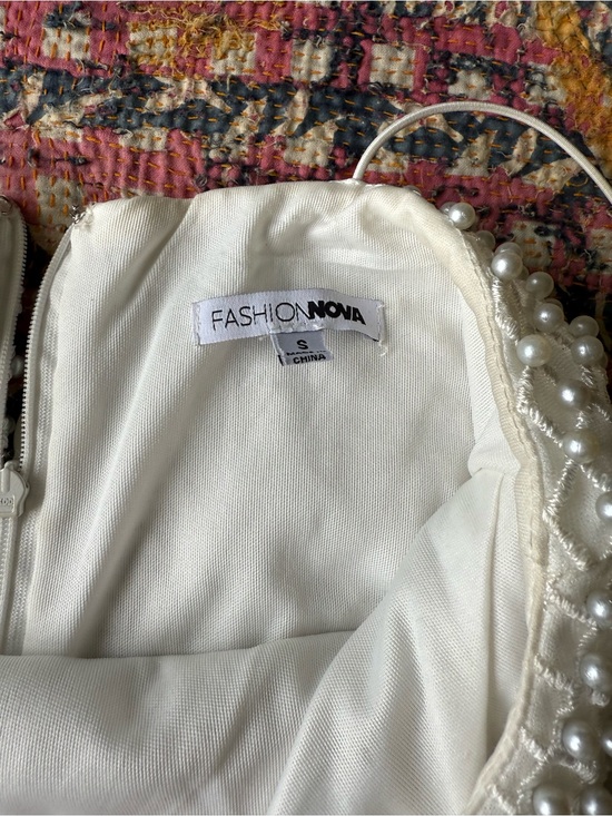 Pearled white mini dress fashion nova